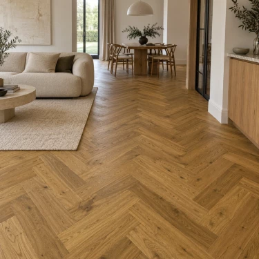 Parquet bois Chêne Semi-Massif Bâton Rompu Fumé Naturel - ép.14/3 x l.90 x L.600 mm